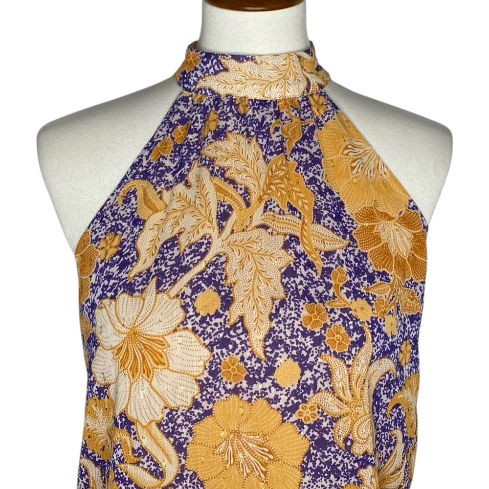 cupcakes & cashmere Floral Halter Top Large Gold Metallic Purple Size Large Boho - Picture 6 of 15